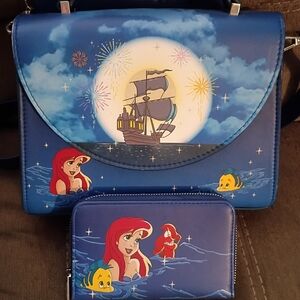 Blue Little Mermaid Themed Bag and Wallet Set